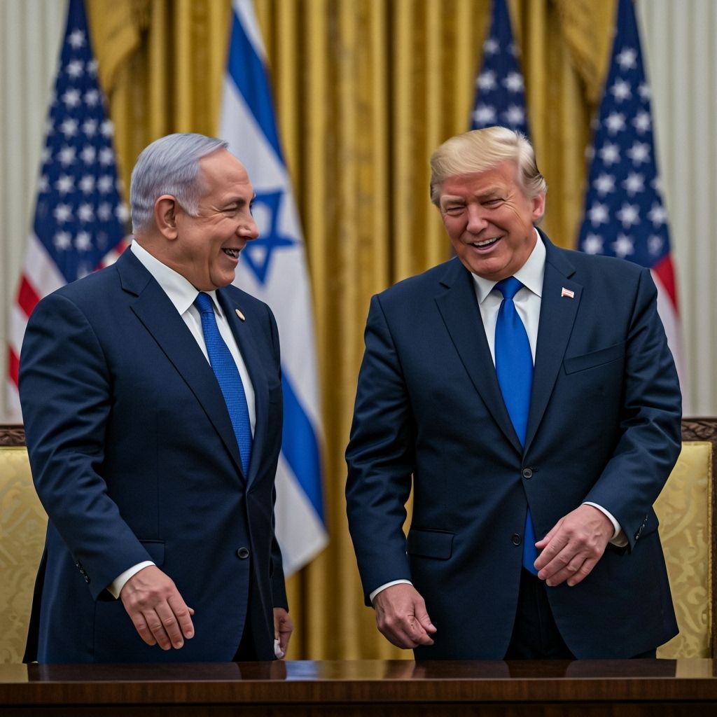Netanyahu and Trump Laughing, Diplomatic Setting