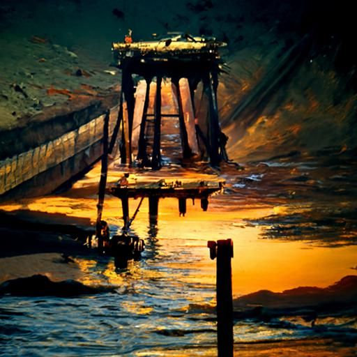 sunken pier at sunset