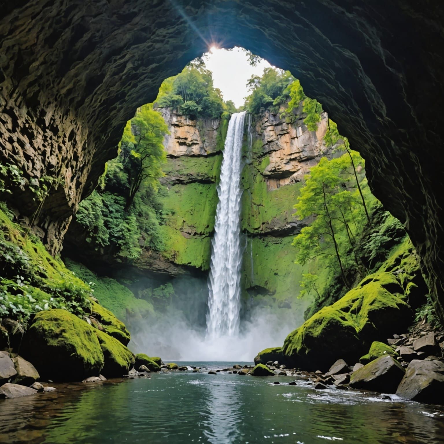 View from inside a waterfall. 