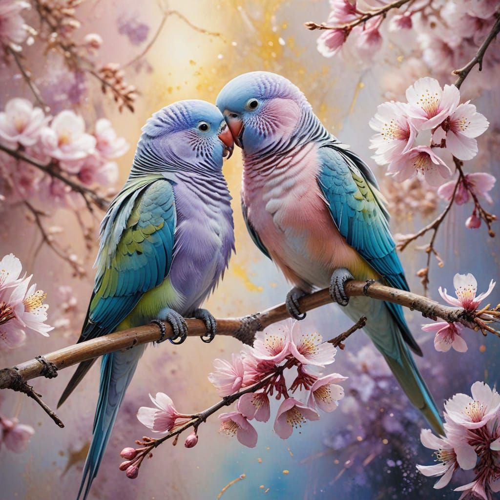Tenderness's parakeets during spring time