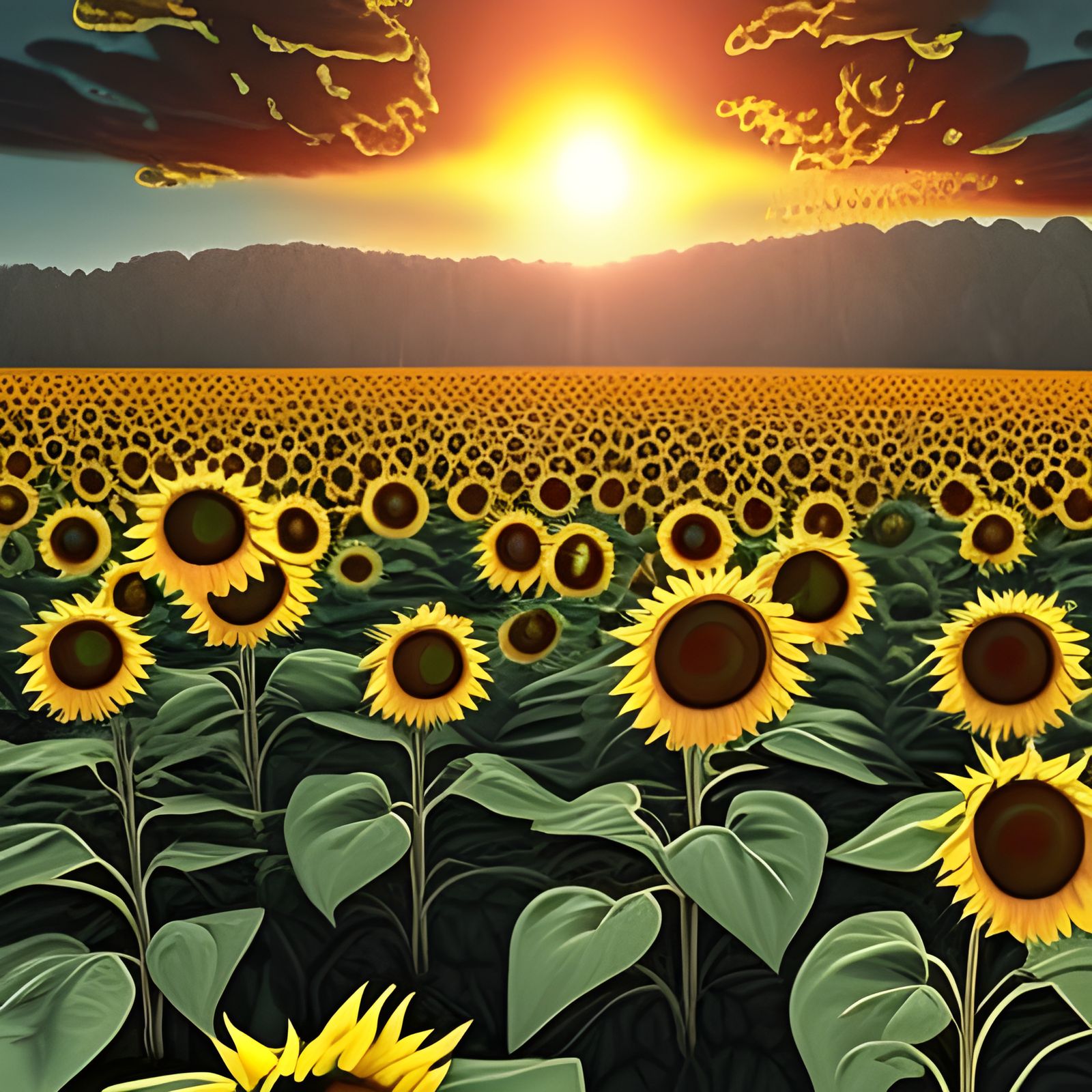 sunflower field at sunset