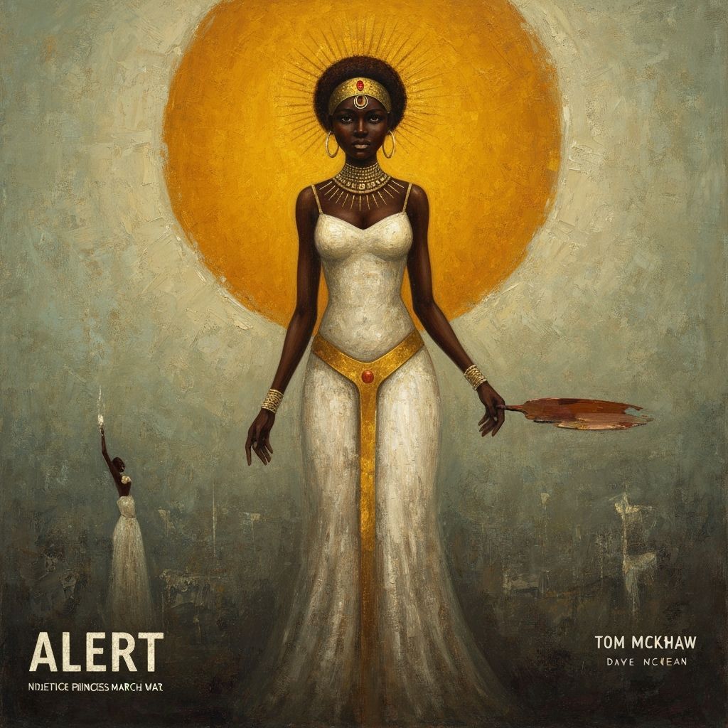 ALERT Nilotic princess Marching to war, Dreamlike poetic Surrealism; THICK IMPASTO Oil with palette knife, Tom Bagshaw, DAVE MCKEAN 