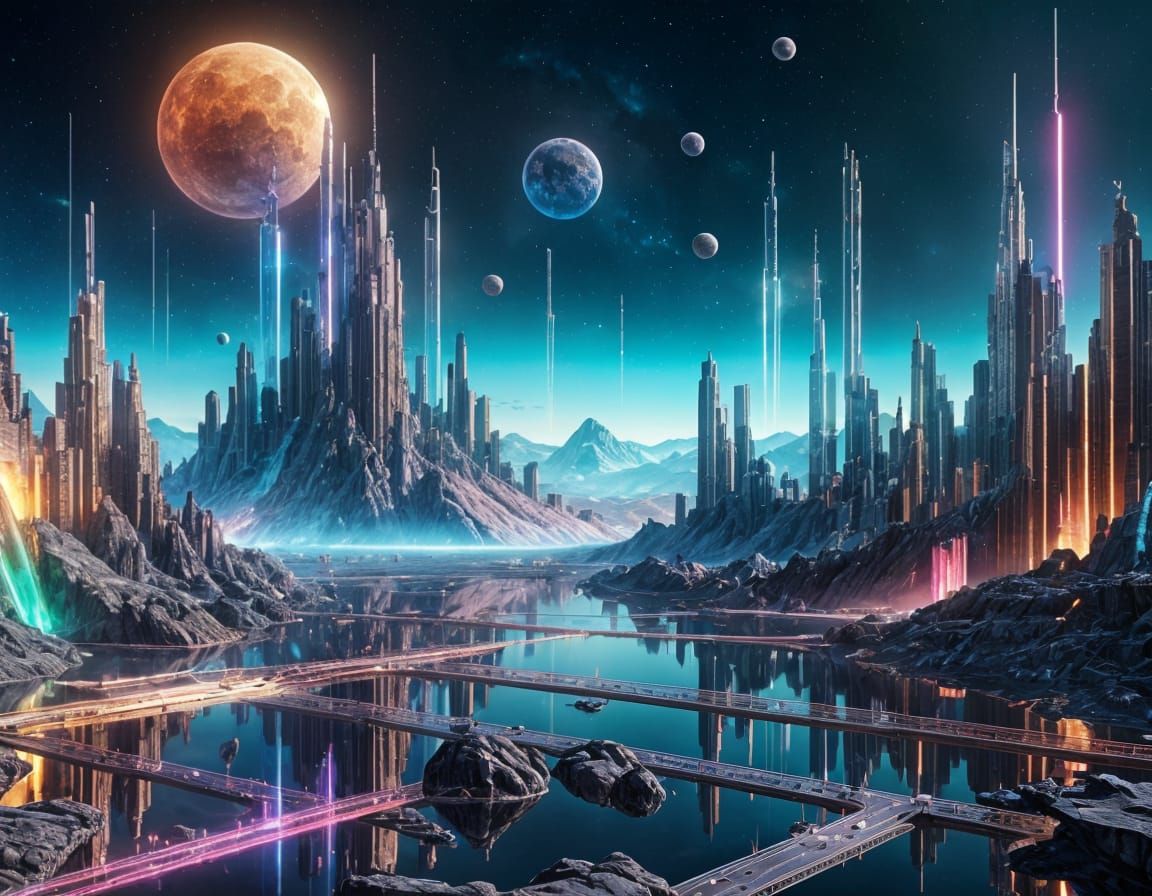 "wide space nebula, endless landscape, glowing lines, retro ...