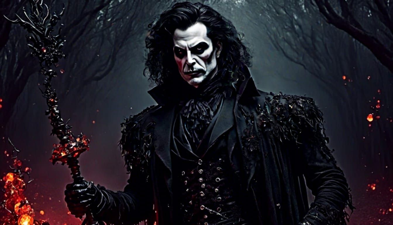 <lora:evil ways:1.0> handsome goth man, portrait