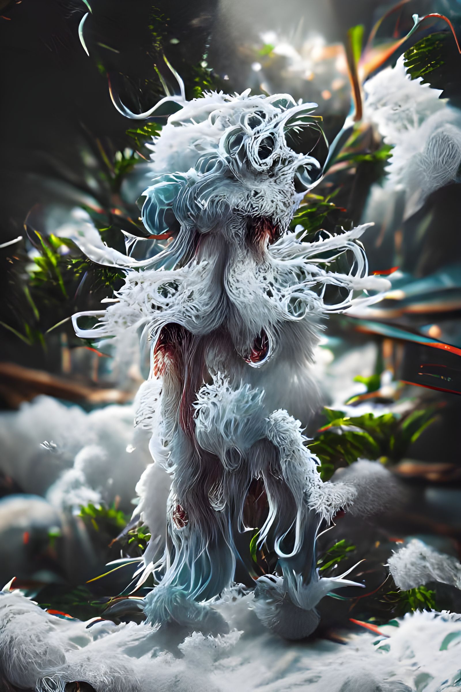 Fluffy Hoarfrost Eldritch Mycelium Tentacle Monster