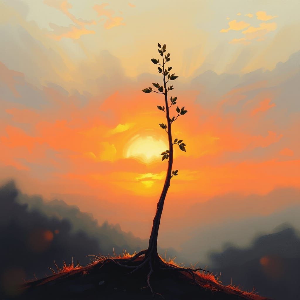 Sapling Reaches Skyward in Vibrant Painterly Style