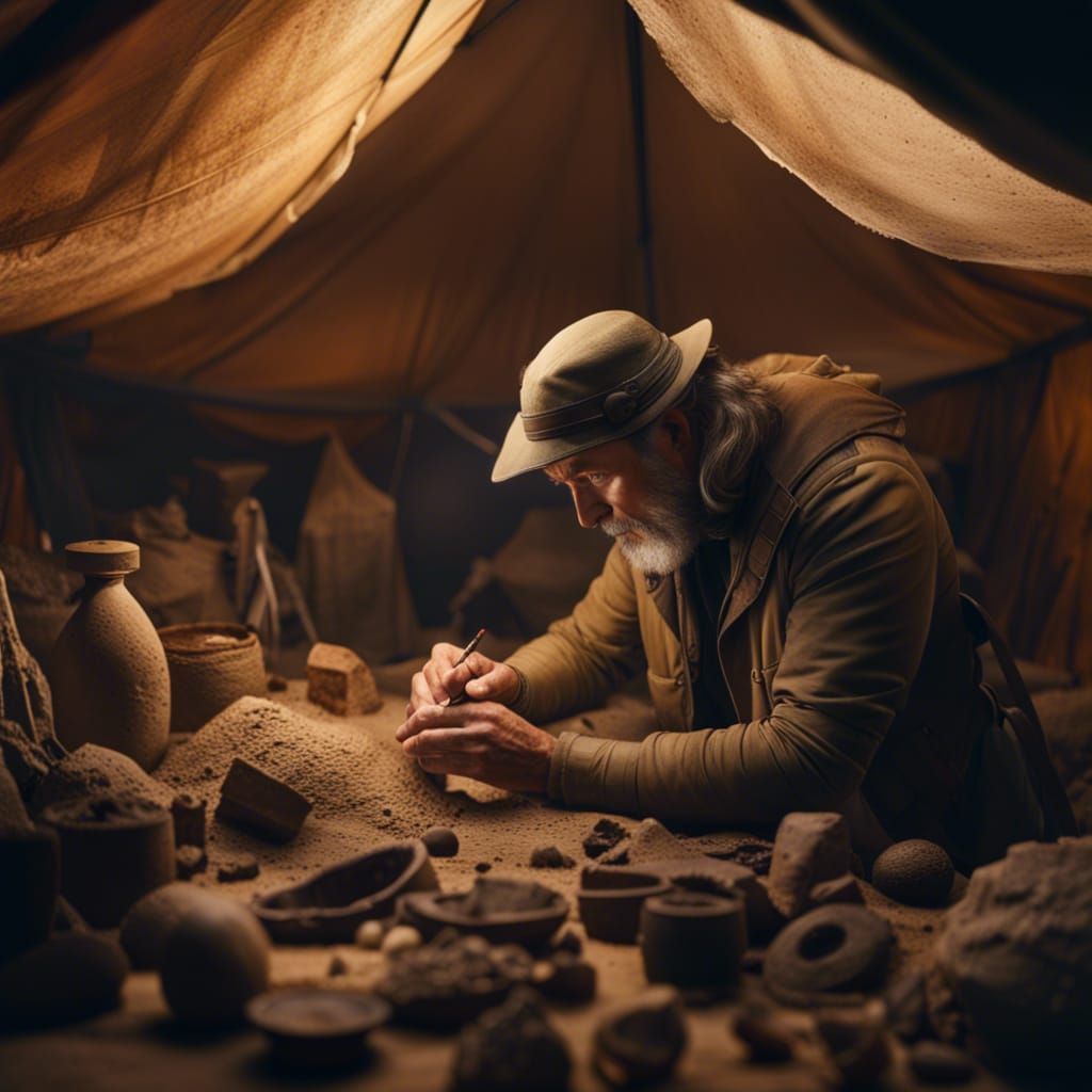 Archaeologist with unearthed finds  by @Bobble