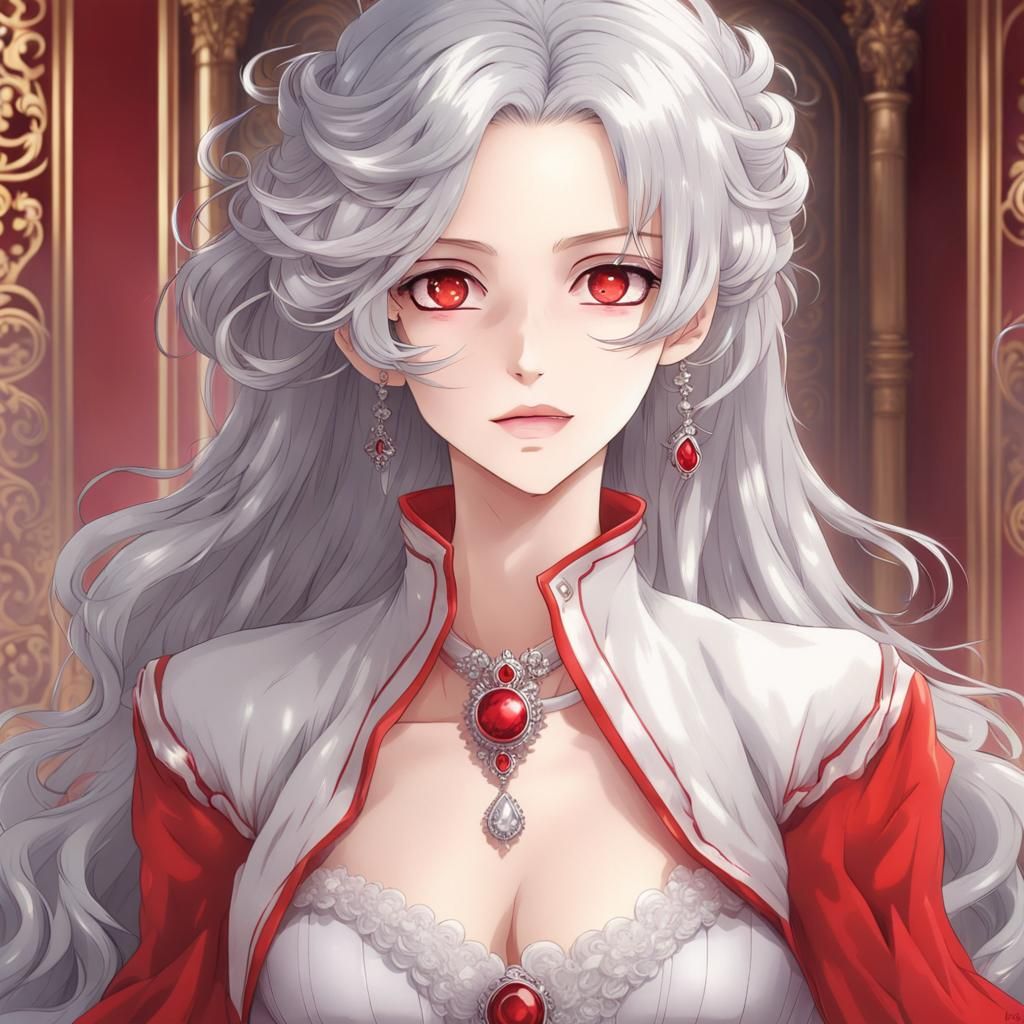 Anime Princess with Silver Hair in Luxury Palace