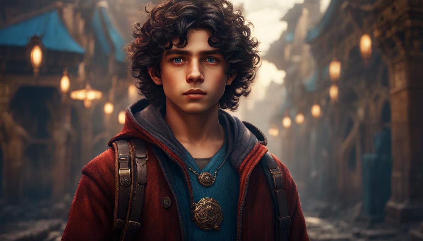 An adolescant boy with mi-long dark curly hair