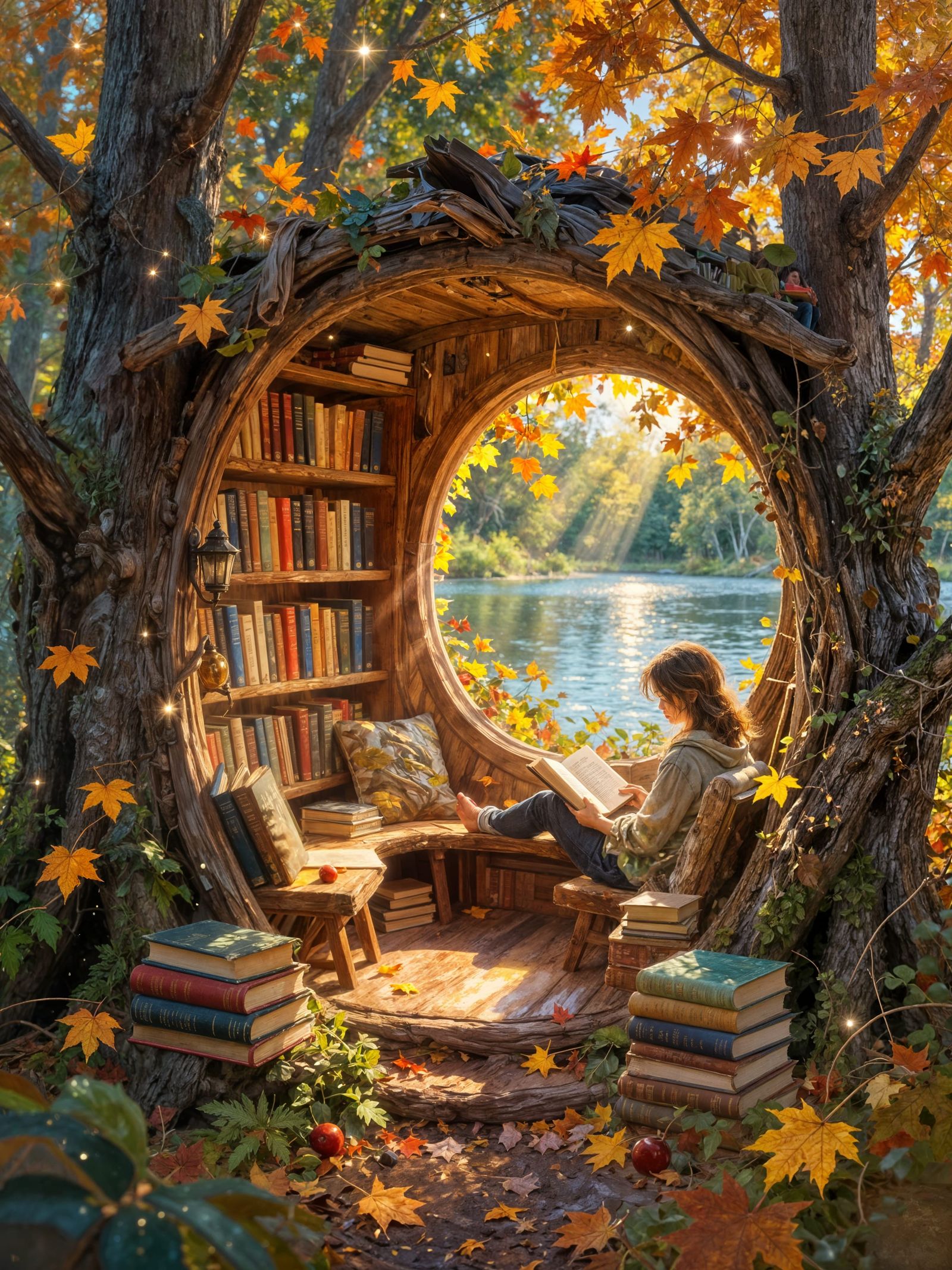 Cozy treehouse reading corner  by @nana