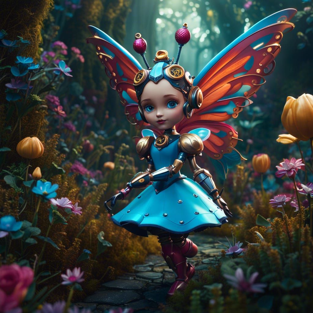 "A robot fairy in the style of Alice in Wonderland"  by @Cristian