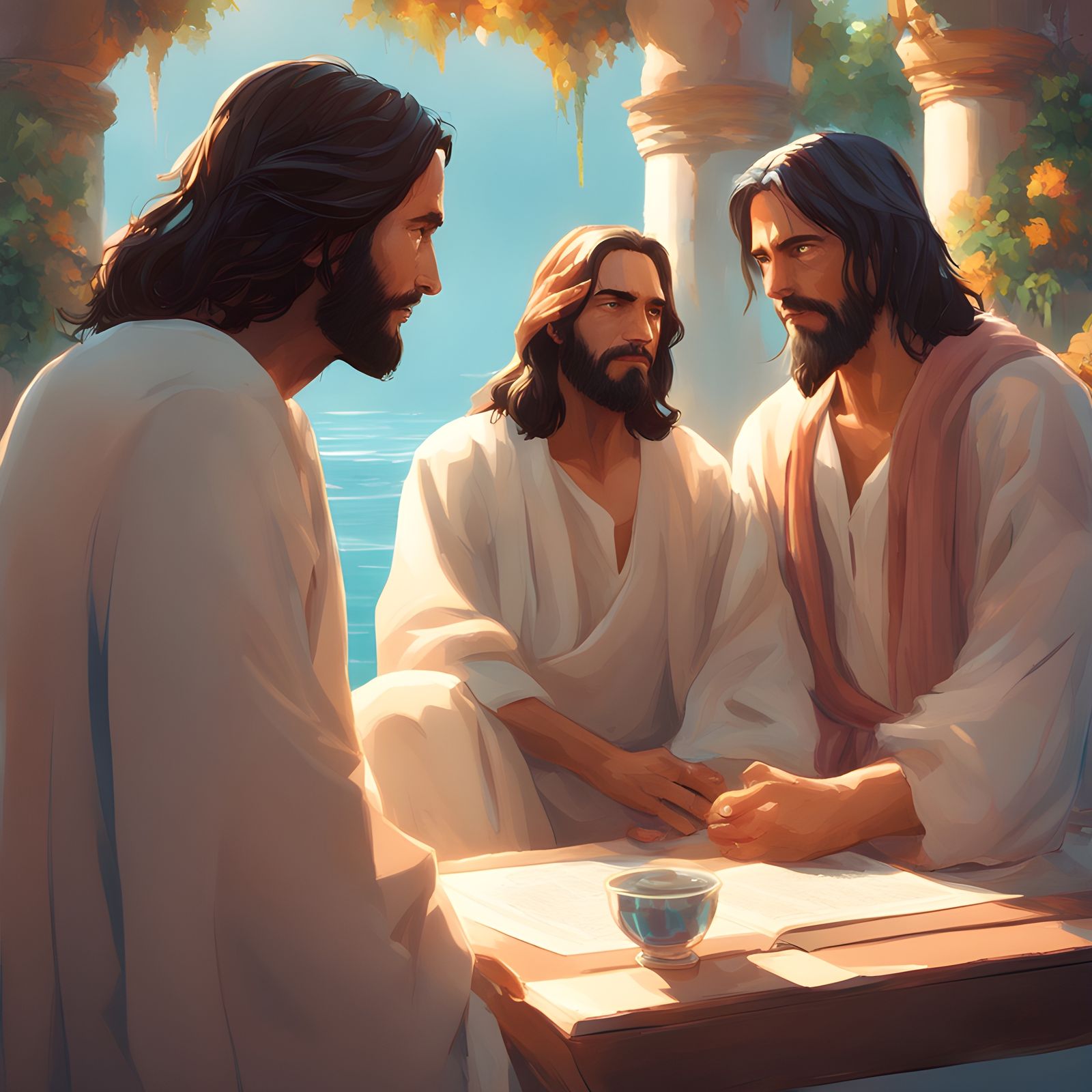 Jesus talking with sorrowful wealthy man