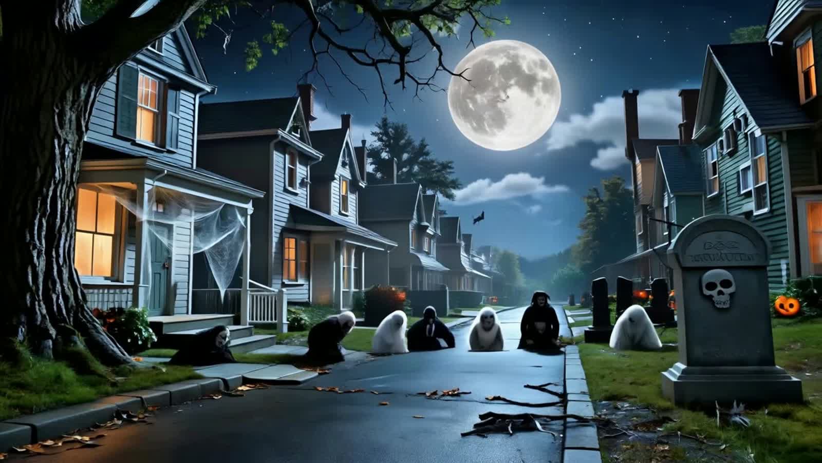 Imagine a Halloween night inspired by Michael Jackson’s Thriller — moonlit streets, haunted houses, eerie costumes, and ...