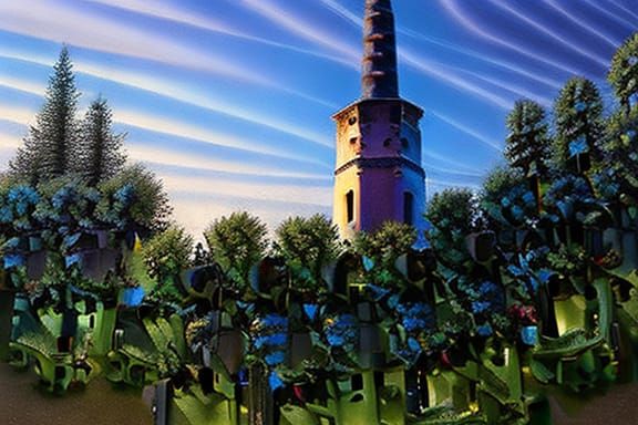 a tower dynamic lighting Dan Witz cool colors maximalist
