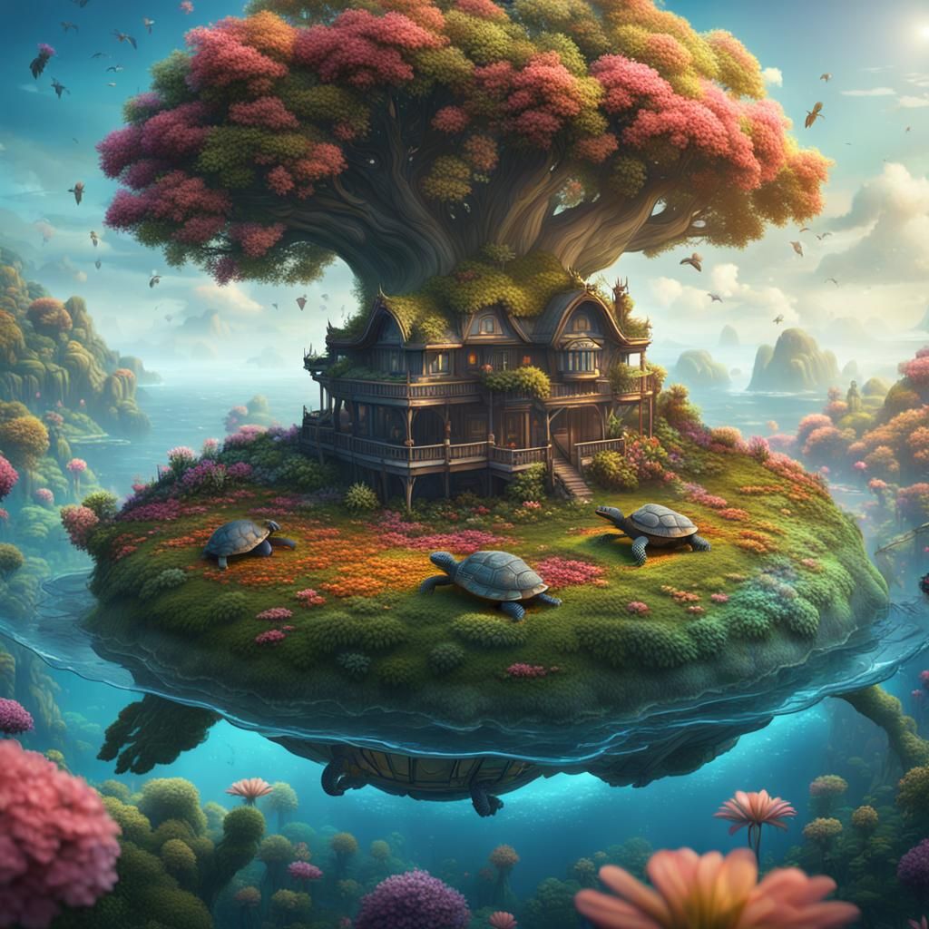 Turtle Island Paradise: Detailed Fantasy Art