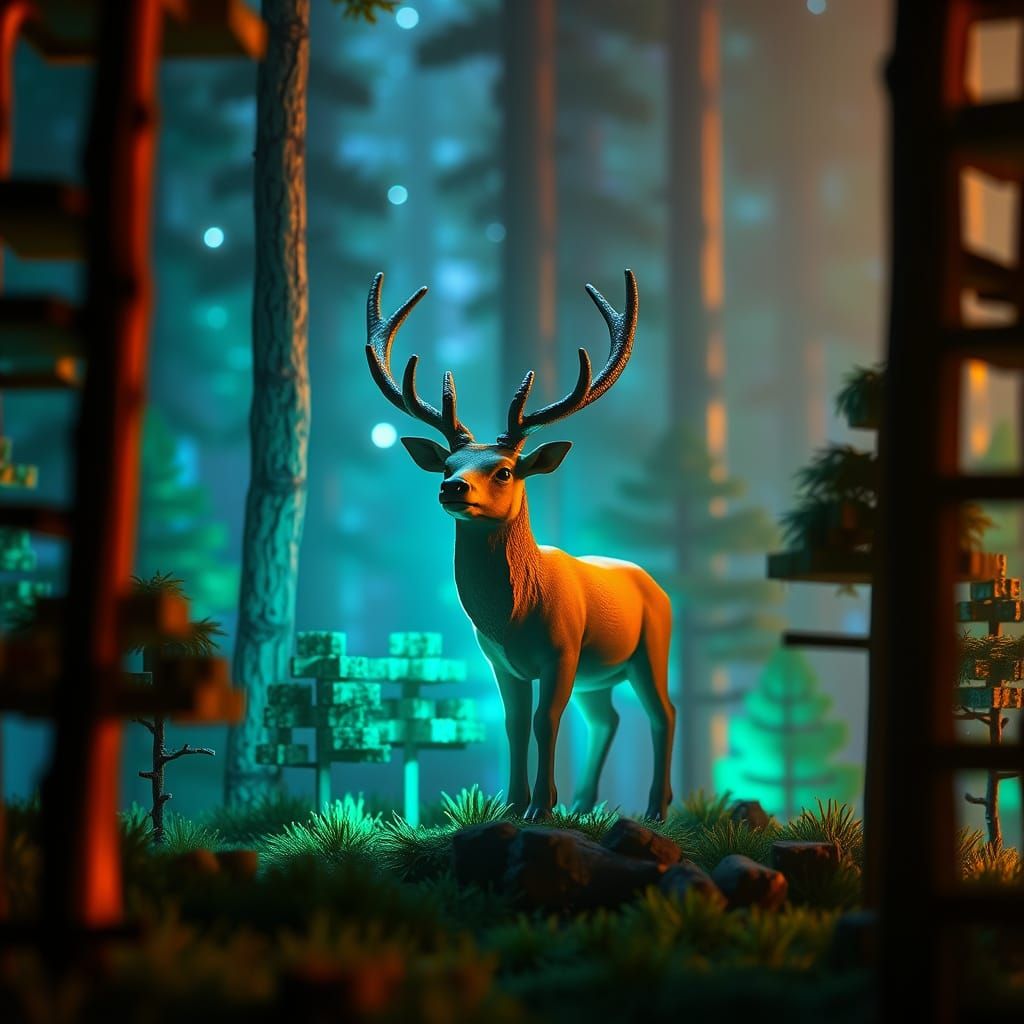 Minecraft Mystical Stag in Luminous Forest