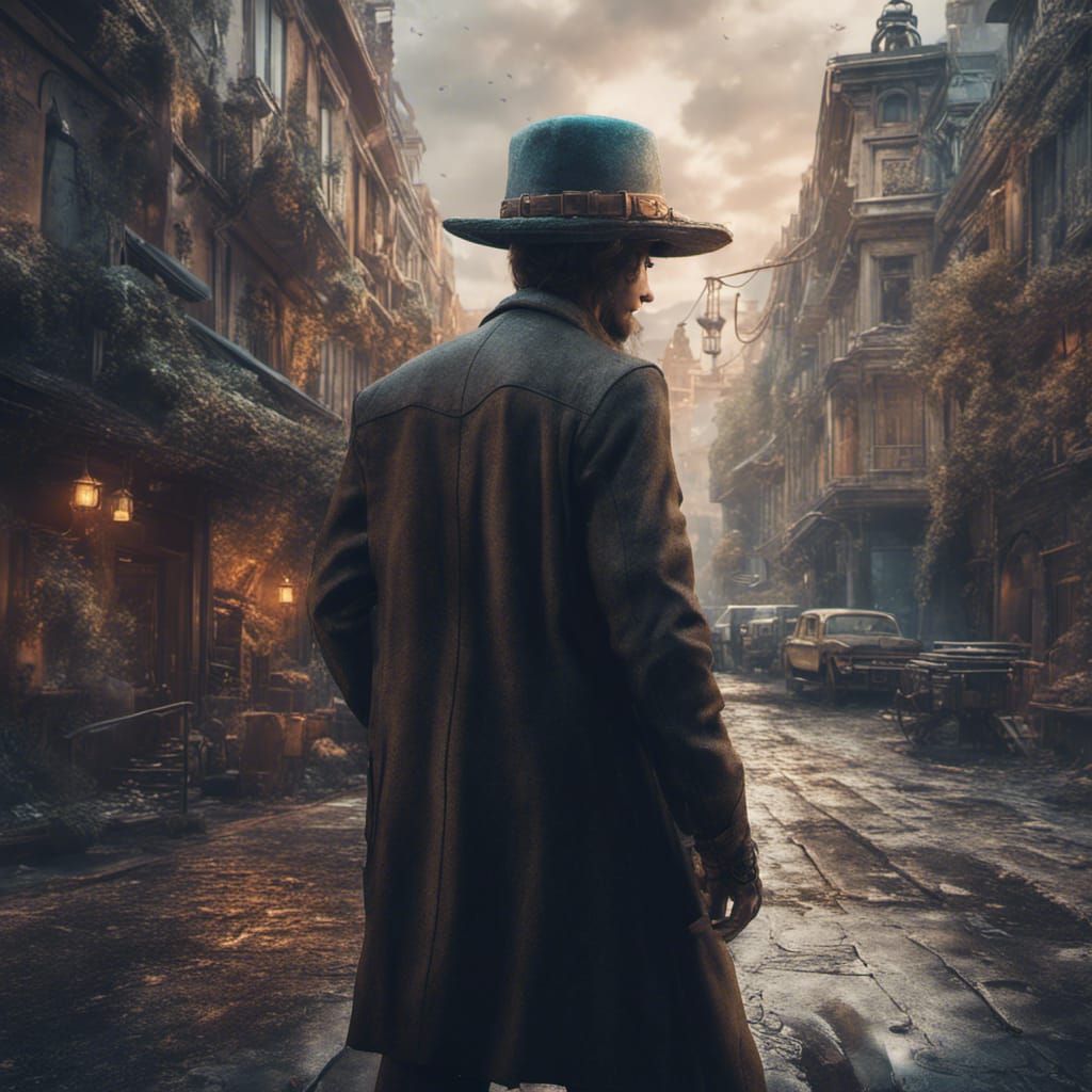 man with hat in city