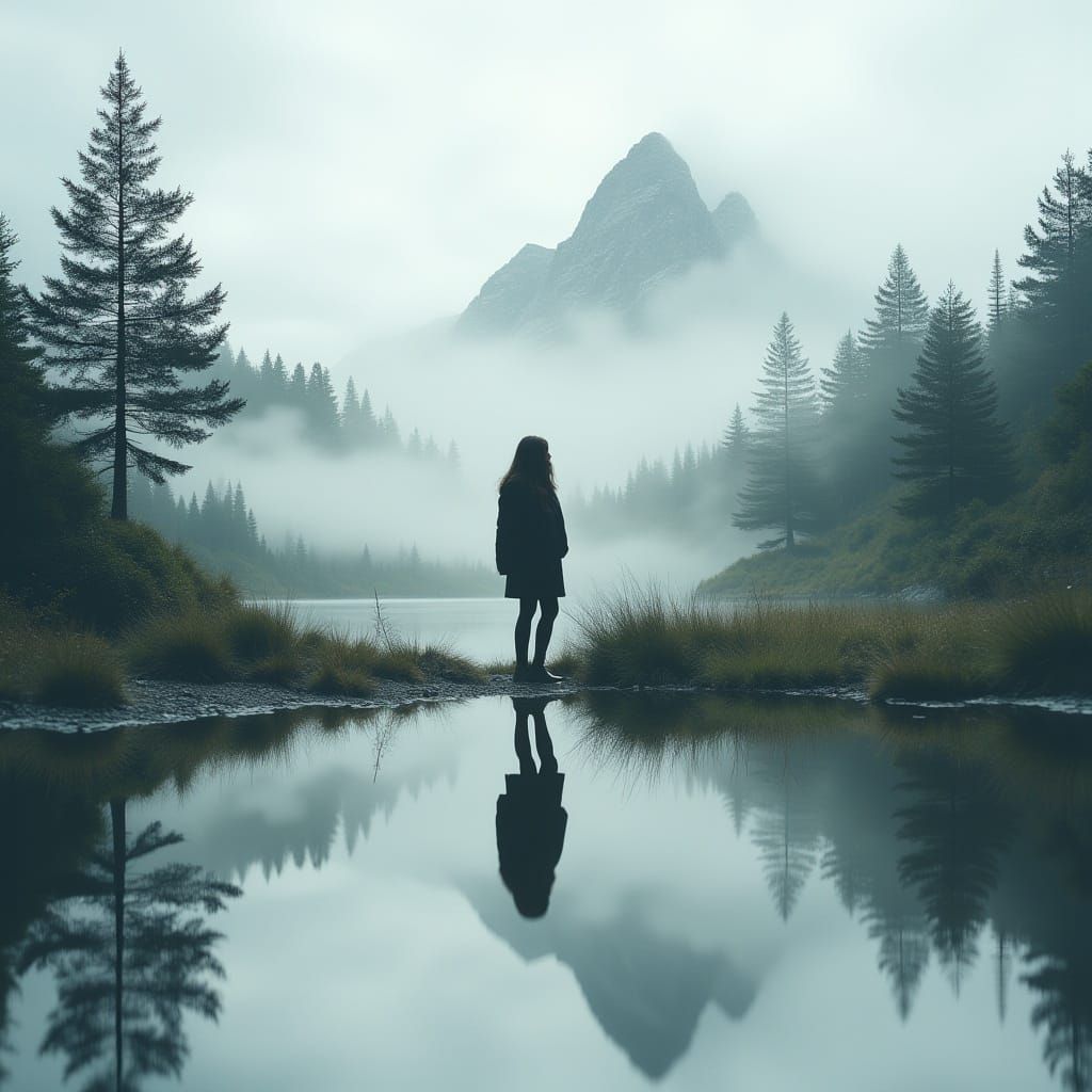 <lora:MJ6-1 DExposure:1.0> Double exposure photography of a silhouette of a person+a scene from nature, sharp focus, double exposure photog...