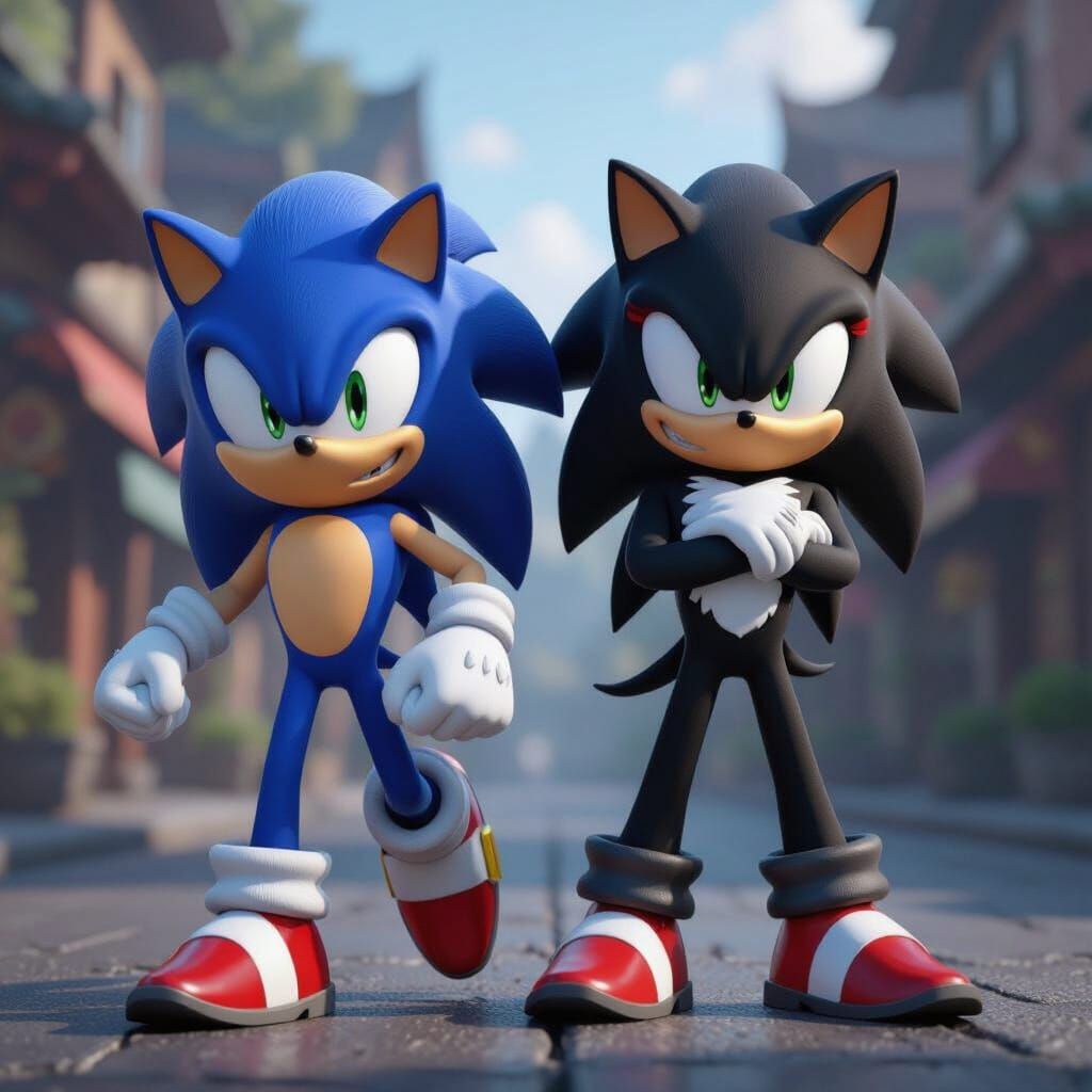 Sonic and Shadow in Epic 3D Game Cinematic Style