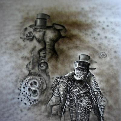 Dead man walking stipple charcoal drawing ink drawing steamp...