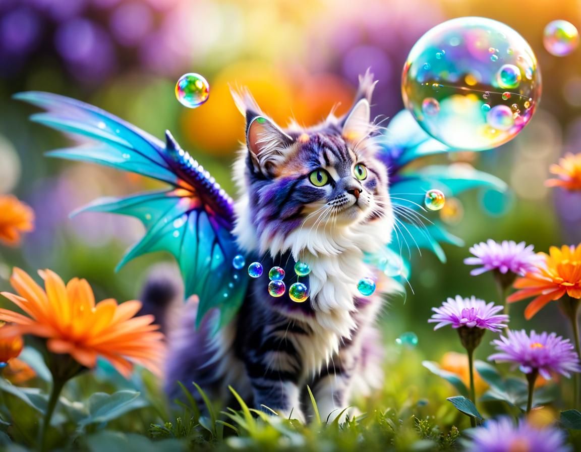 ""tiny hybrid cat dragon (fluffy furr and wings:1.3), purple...