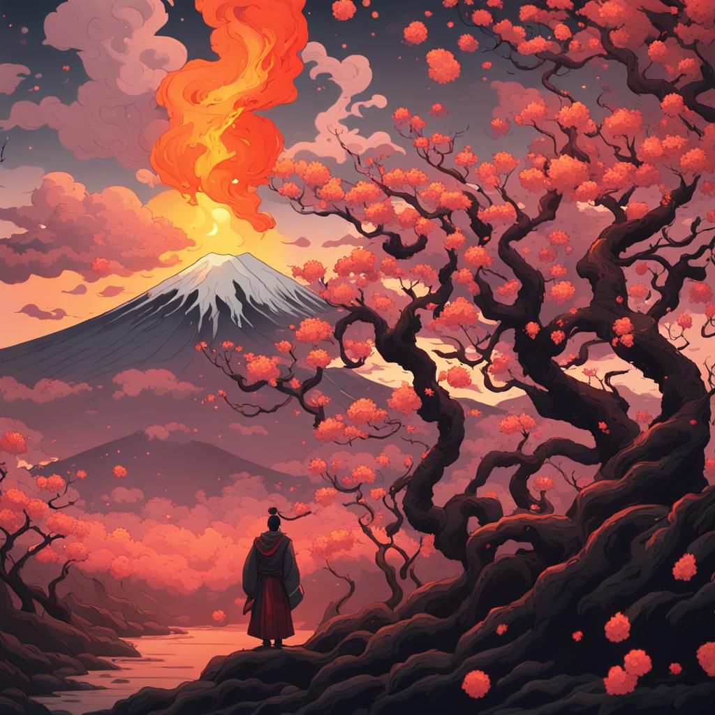 cherry blossom japan Fuji volcano erupt