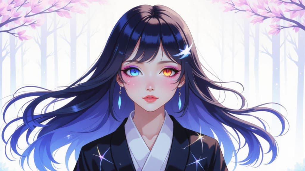 <lora:Radiance:1.0> A female with flowing hair, heterochromia, wearing a coat