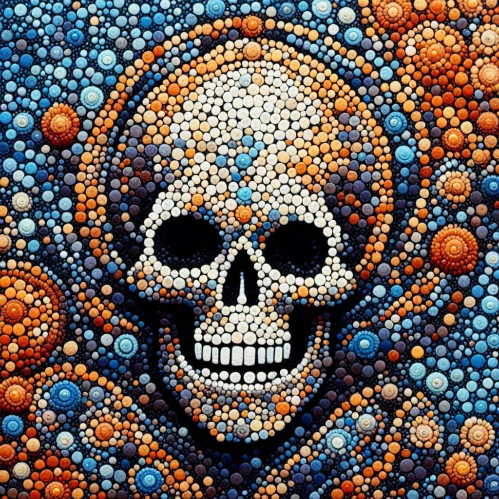 <lora:G-Mosaic:1.0> abstract dot art; mosaic; Skeletor, acrylic dots, 