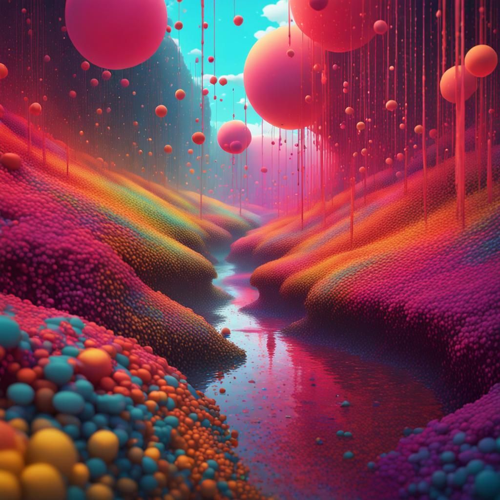 Color river of dots glitch brushstrokes masterpiece:: 100 pe...