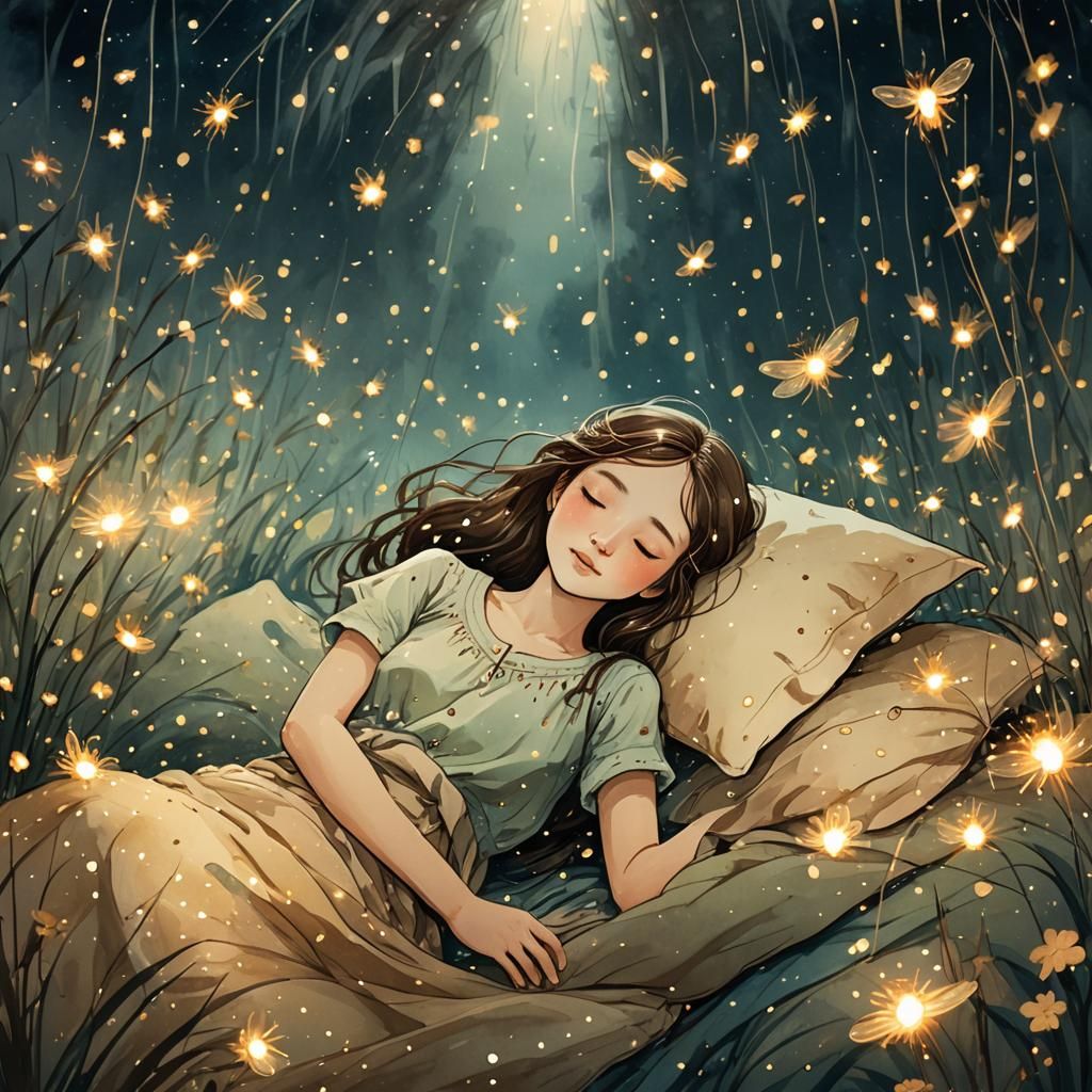 Whimsical Fantasy Art: Sleeper and Fireflies