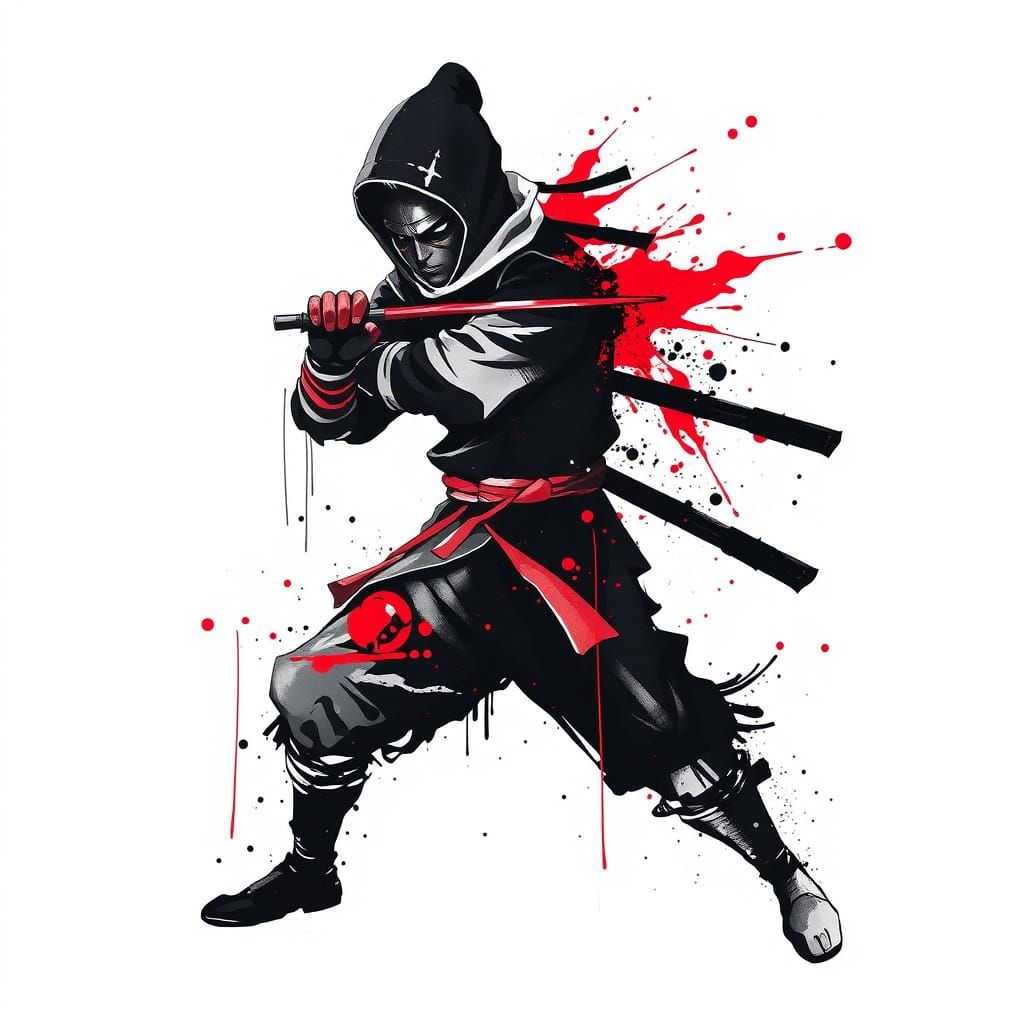 Ninja Warrior Ink Splatter Illustration