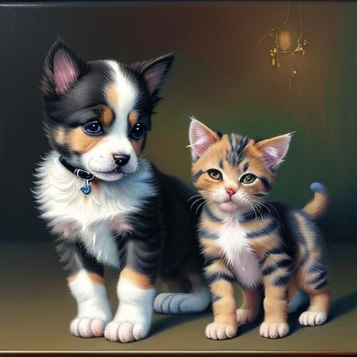 puppy and kitten: oil painting - AI Generated Artwork - NightCafe Creator