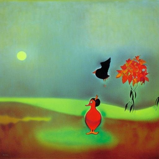 the mouse went to the bushes to pee, and the ducks quacked a...