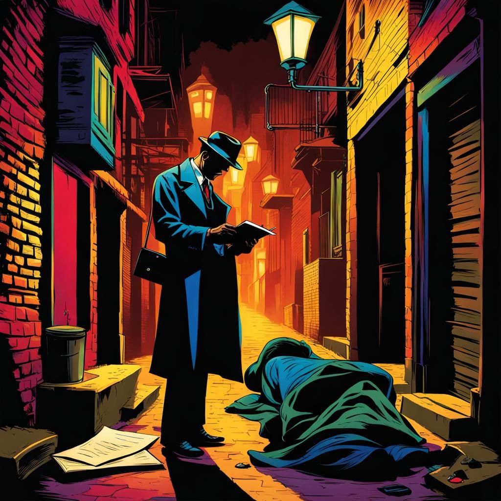 A detective in an dark alley  by @Trattstein