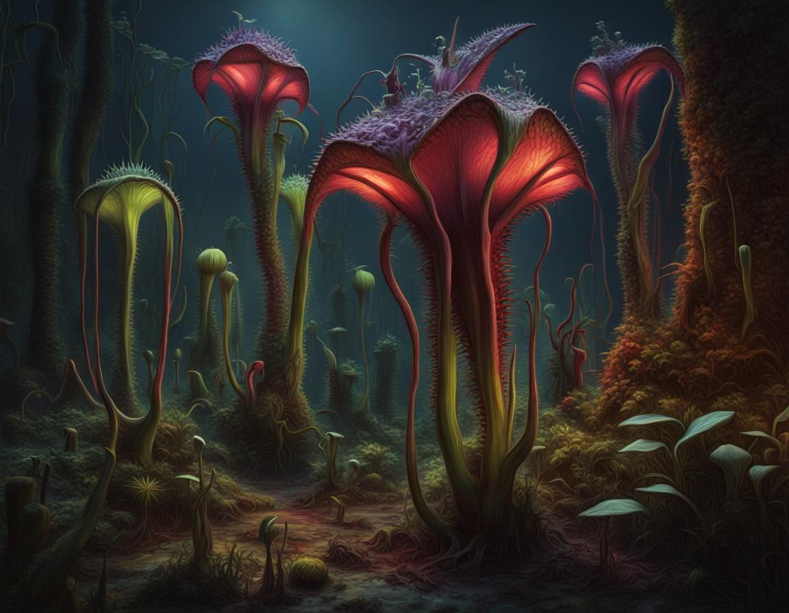 carnivorous monster plants with pointy teeth aline landscape 8k ...