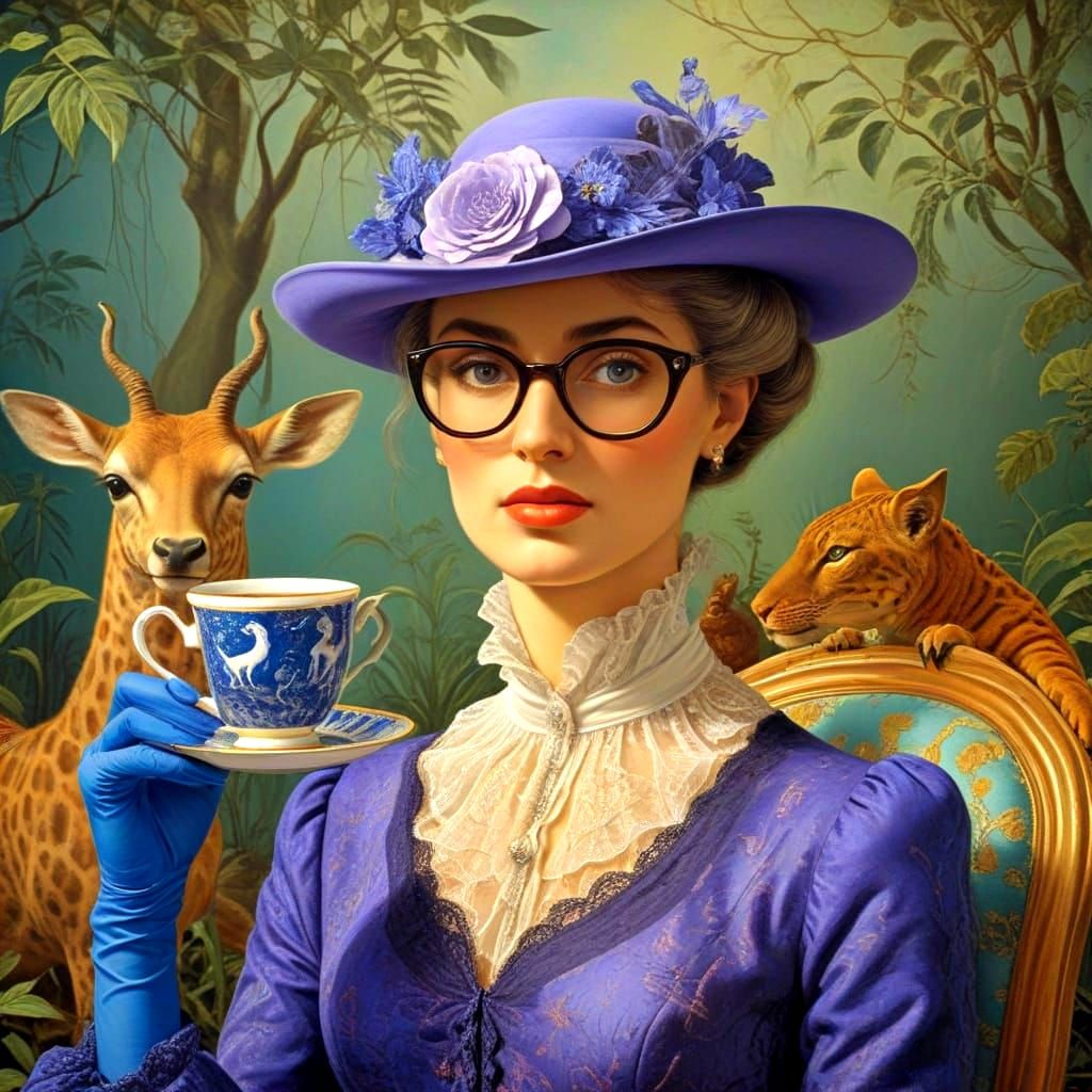 Surreal Baroque Lady in Vibrant, High-Contrast Fantasy Lands...