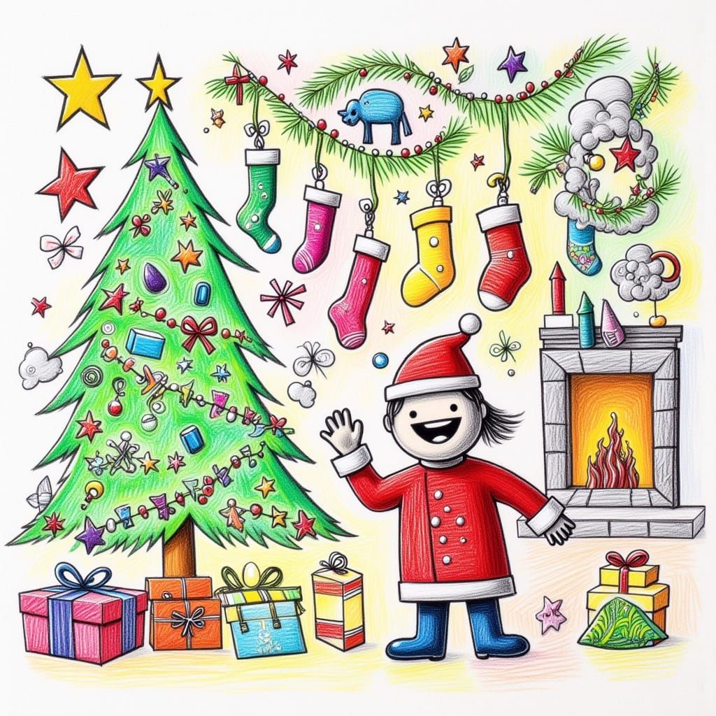 <lora:Crayon Doodles 2:1.0> Kid's drawing of Christmas
