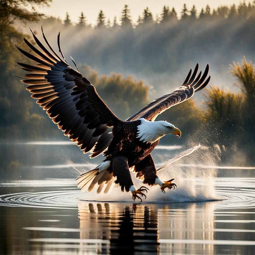 Ethereal Fishing Eagle in Dawn Mist