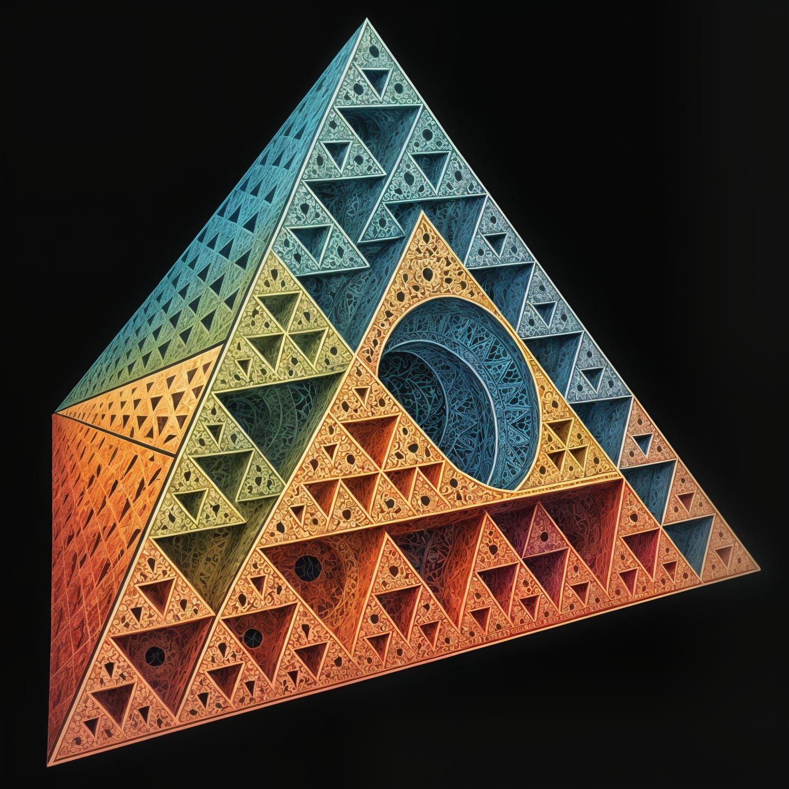 Vibrant Sierpinski Triangle in Iridescent Spectrum