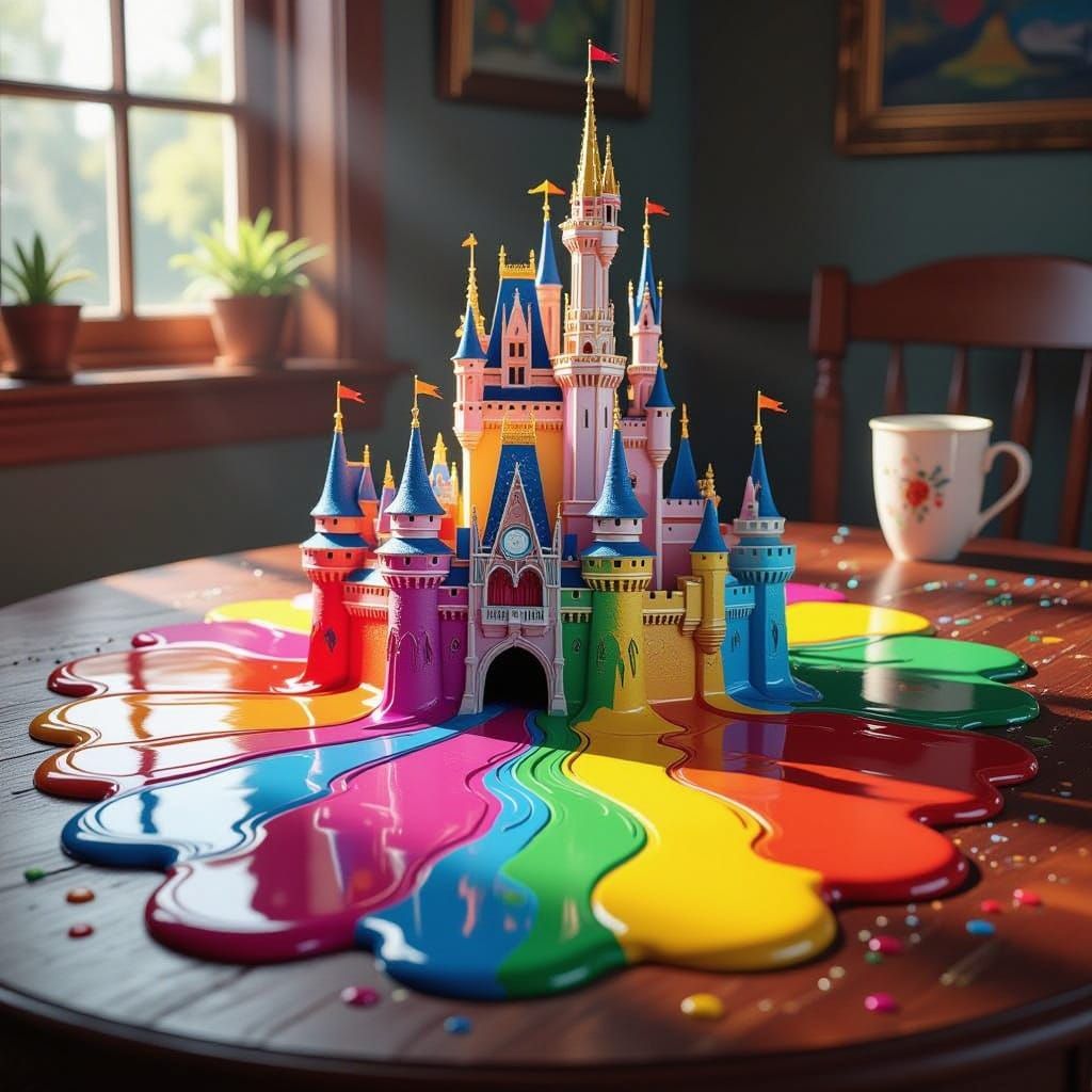 Pop Art Castle Forms From Vibrant Paint Puddle