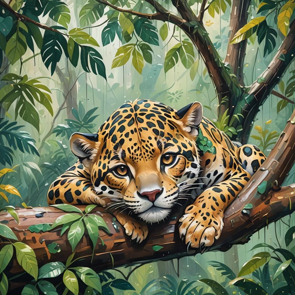 Jaguar relaxing in a tree  by @PirateCaptainMo