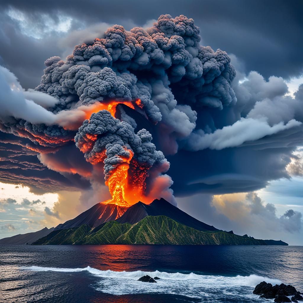 An erupting volcano.  by @Suz