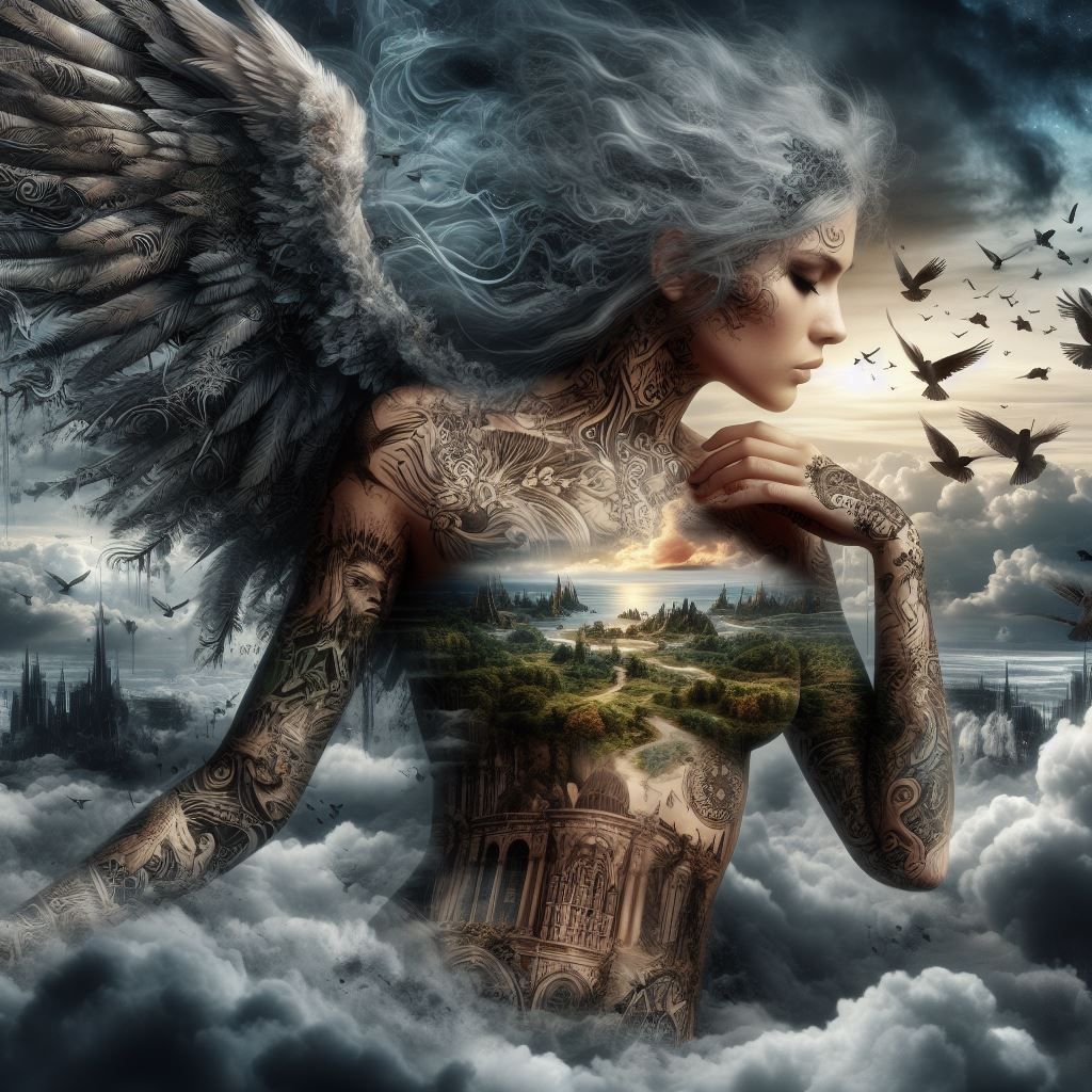 Fallen angel with prophetic tattoos
