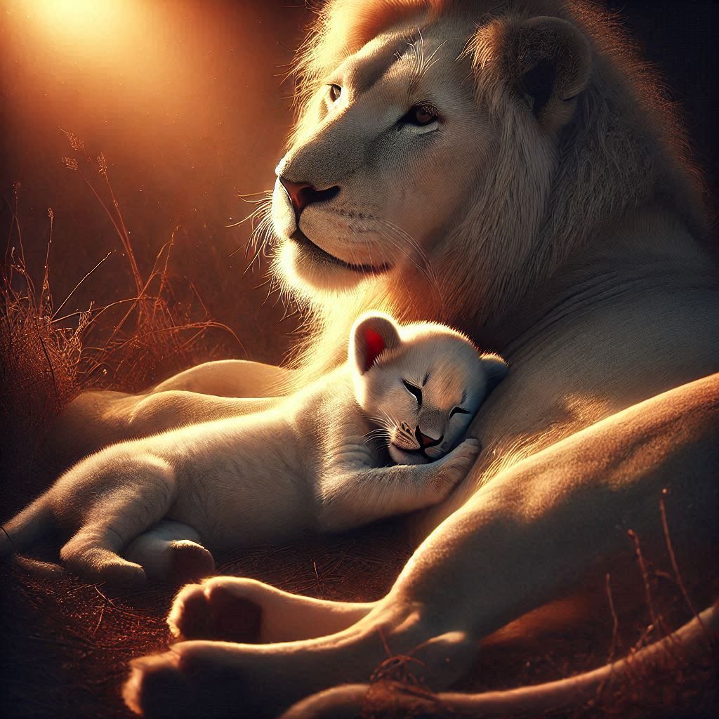 White Lion and Cub Morning Sun !! #2