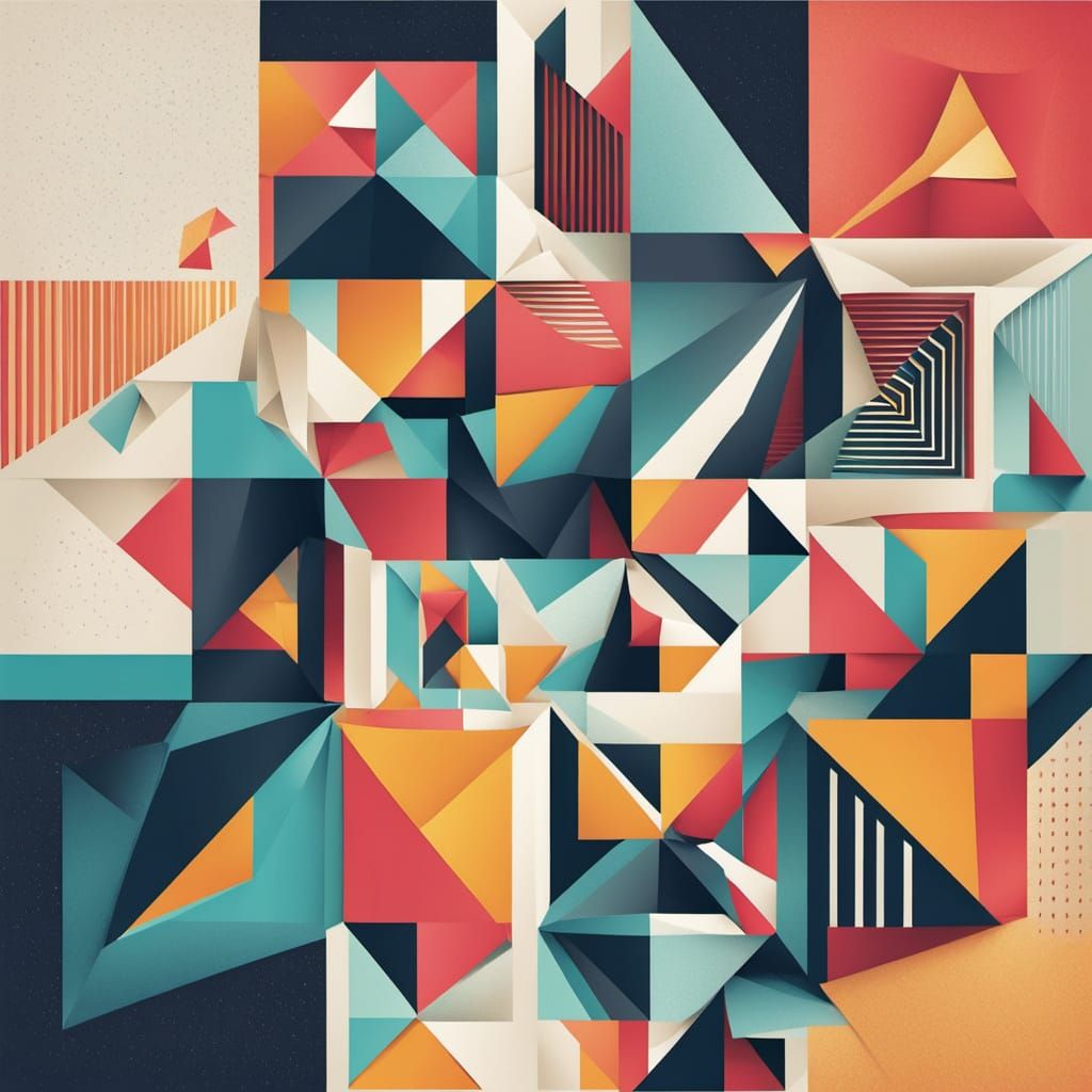 Angular Origami Unfolds in Minimalist Geometric Cubist Art