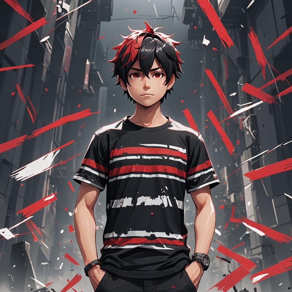 An roblox Anime Guy Wearing Black and Red striped T-shirt - AI Generated  Artwork - NightCafe Creator