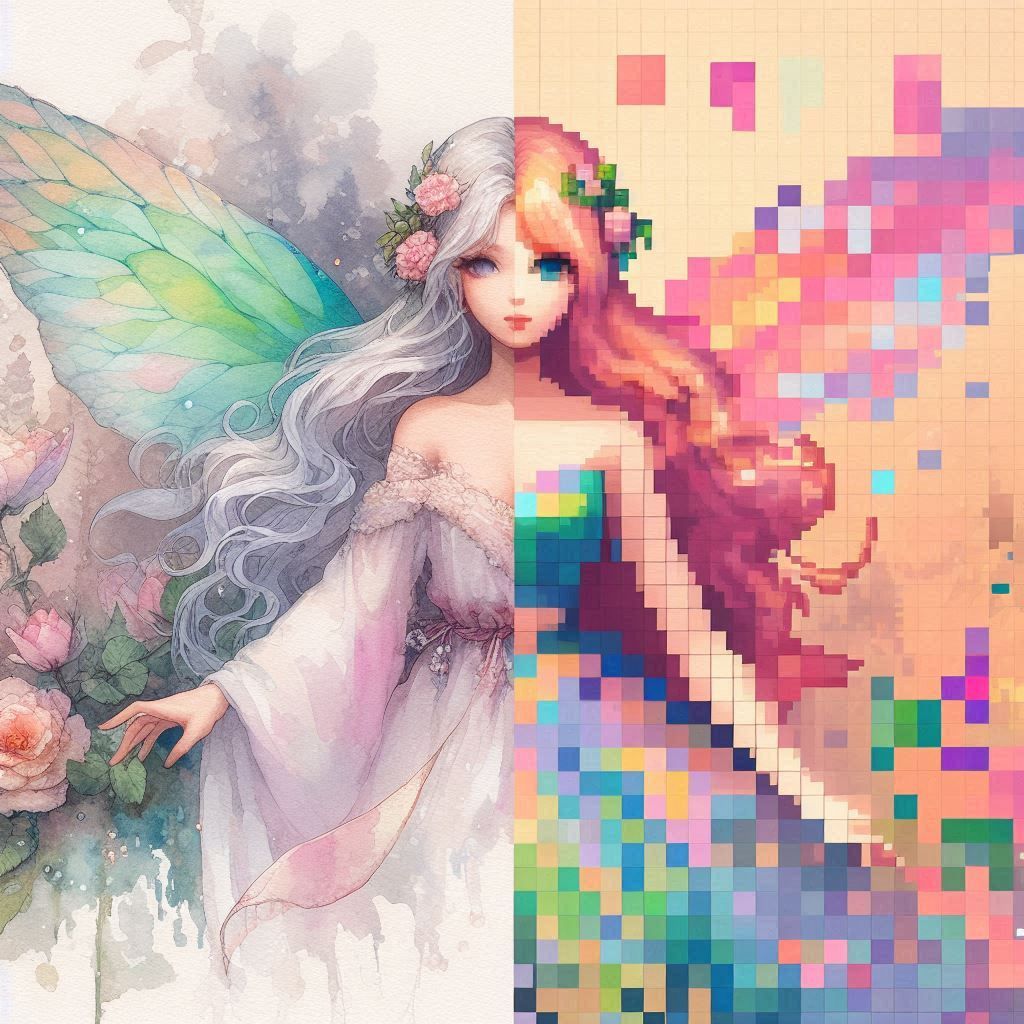Watercolor vs Pixel Art