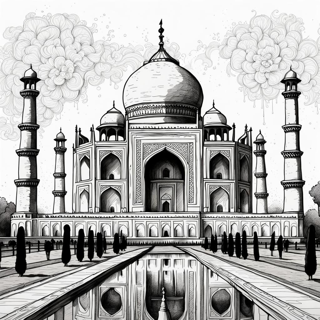 Line drawing of the Taj Mahal.  by @JenC-digiart