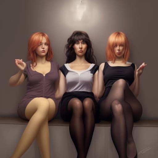 3 girls, in argyle pantyhose, sitting and laying down, 1st g...