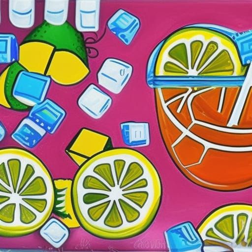 Delicious lemonade with ice cubes